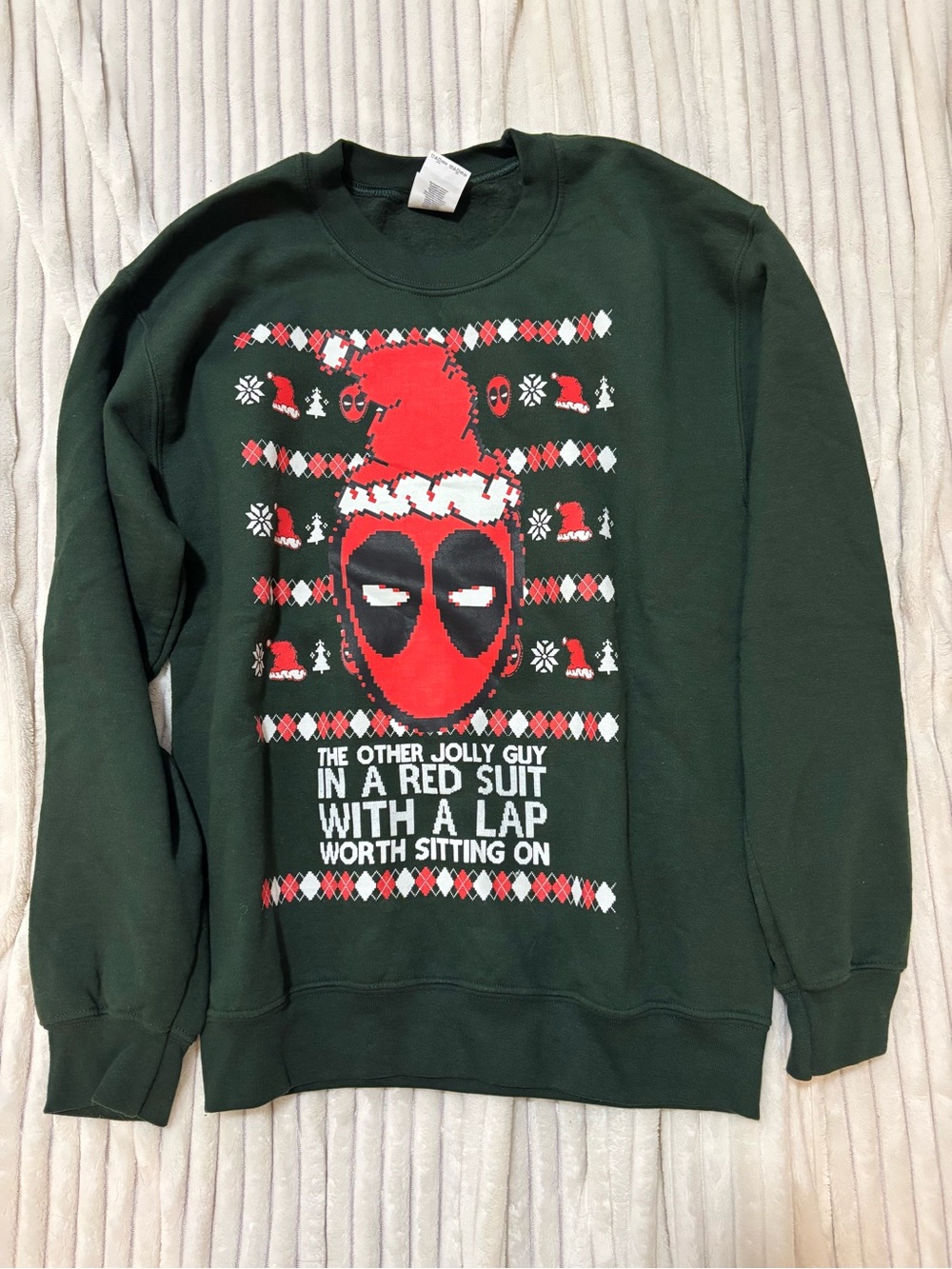 Gildan Green Crewneck Sweatshirt with Red Deadpool Graphic